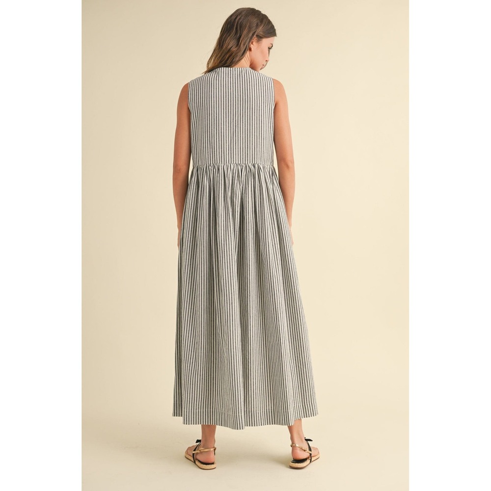 Miou Muse Tessa Stripe Bow Tie Dress Blue White Sleeveless Midi Small Coastal - Picture 4 of 13
